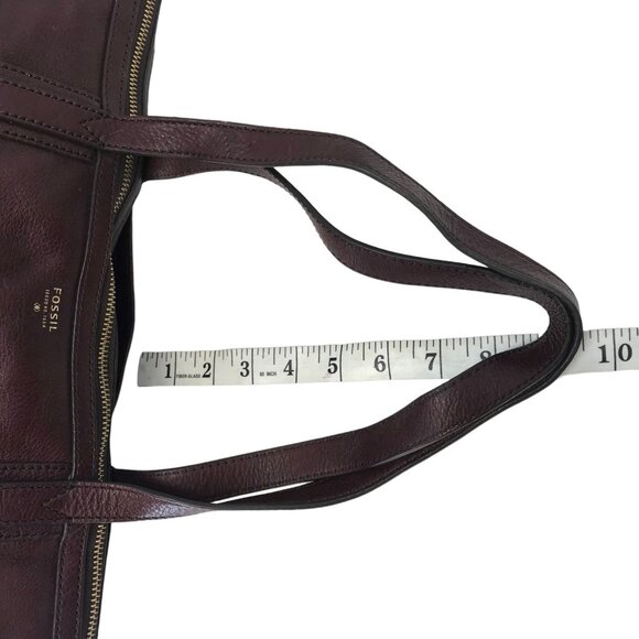 FOSSIL Sydney Burgundy Leather Double Handle Large Tote Bag Zip Top - Picture 10 of 14